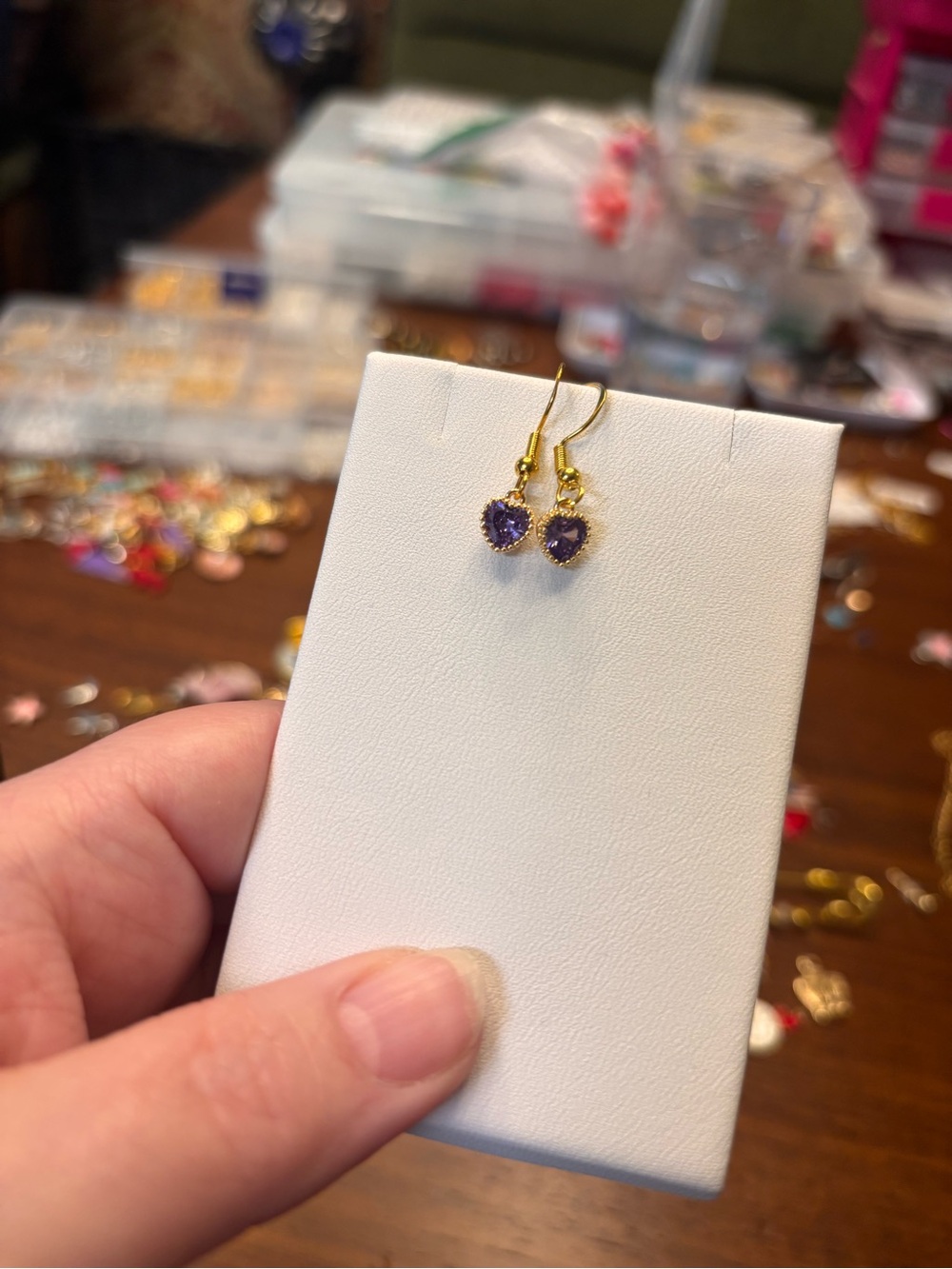 New petite Gold-Tone Heart Drop Earrings with Purple Crystals